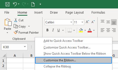 how to customise excel ribbon on mac