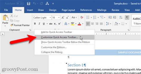 how to customise the quick access toolbar in microsoft office
