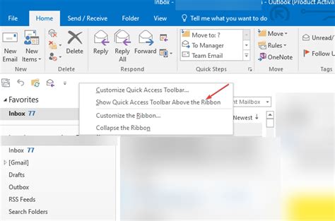how to customize quick access toolbar in outlook