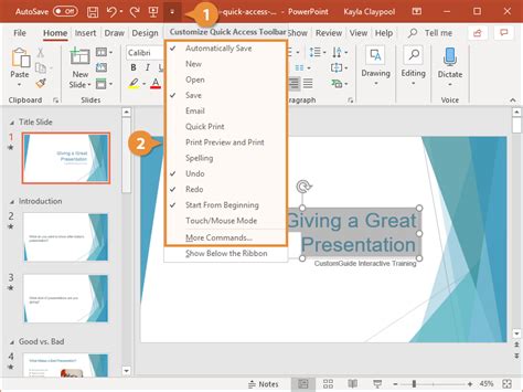 how to customize quick access toolbar in powerpoint