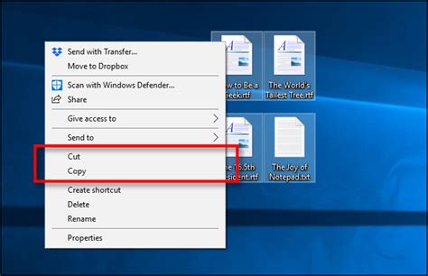 how to cut and paste on windows 10