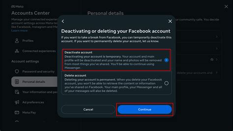 how to deactivate facebook through website
