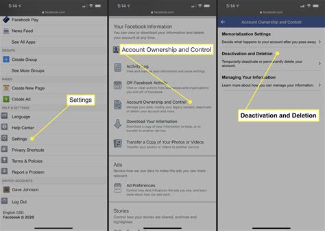 how to deactivate facebook using iphone app