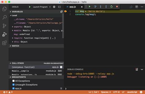 how to debug node js in visual studio code