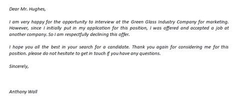 how to decline an interview example
