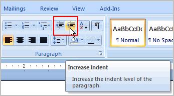 how to decrease indent in word shortcut