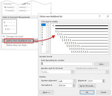 how to define new multilevel list in word
