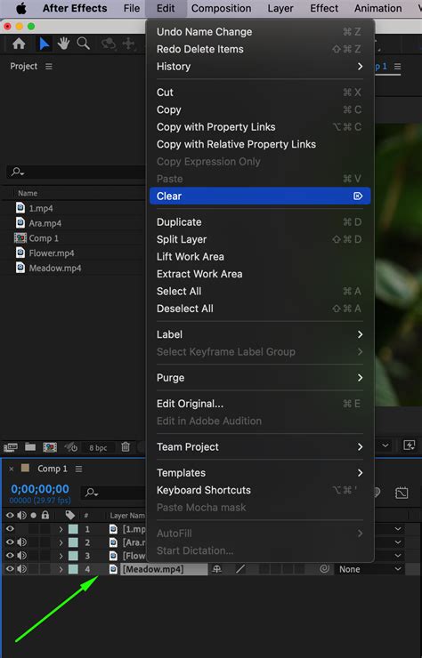 how to delete a clip in after effects