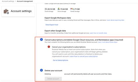how to delete a google workspace email account