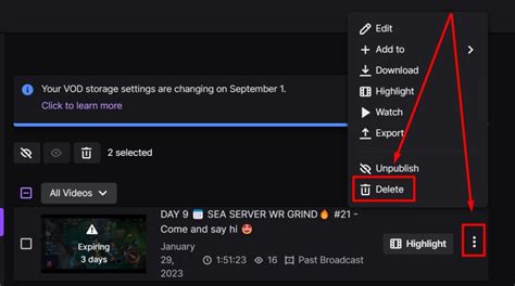 how to delete a video from twitch