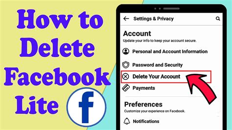 how to delete account in facebook lite
