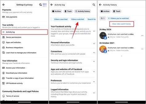 how to delete activity history on facebook app