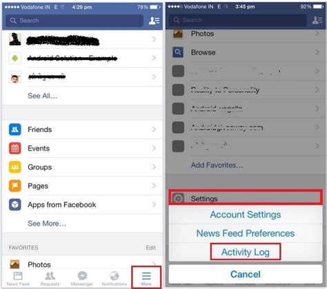 how to delete activity log on facebook iphone