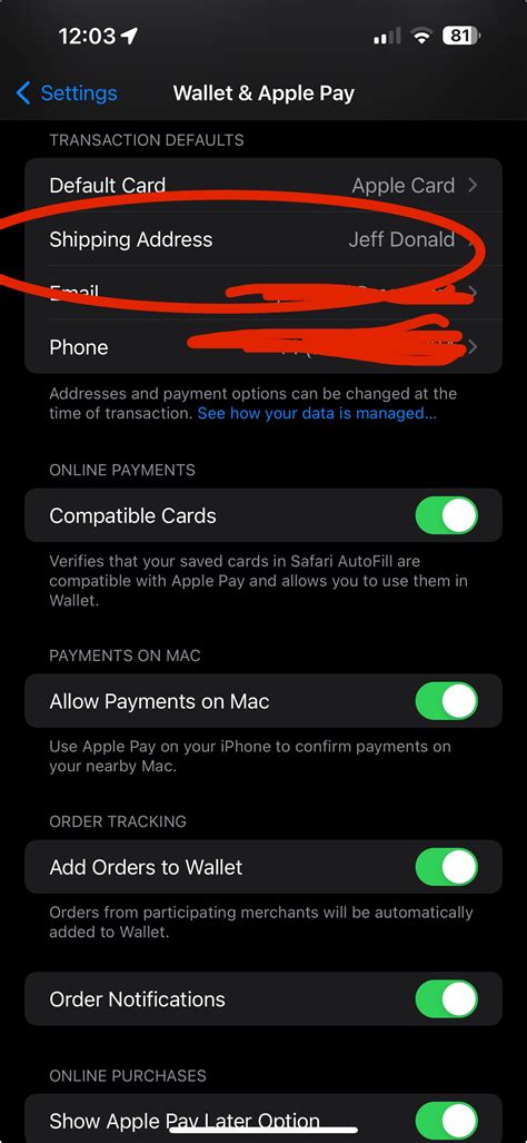 how to delete address from apple pay
