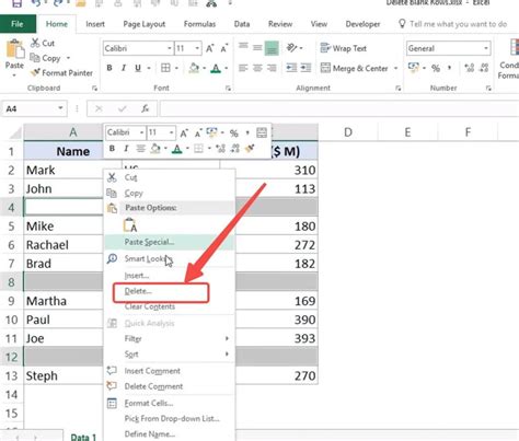 how to delete all blank rows in excel table