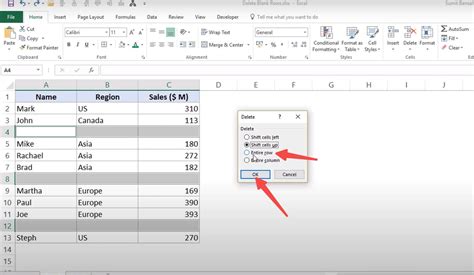 how to delete all empty rows in a table in excel