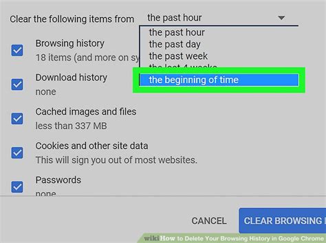 how to delete all items from google chrome browsing history