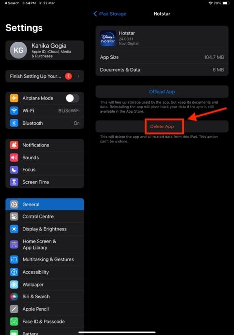 how to delete app from settings list
