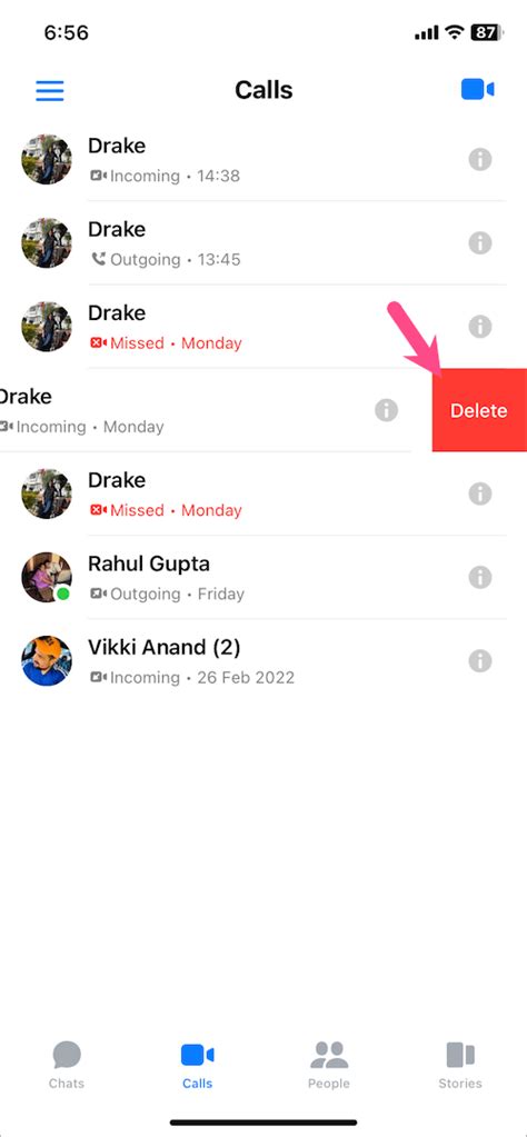 how to delete call history in messenger on iphone