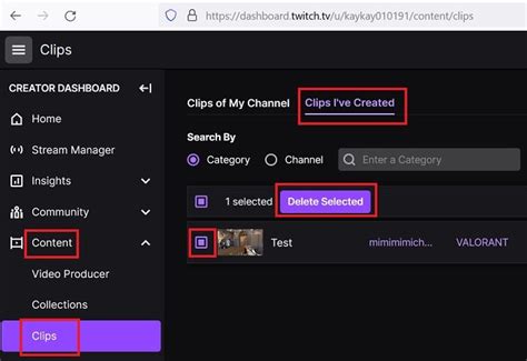 how to delete clips from twitch account