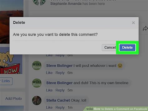 how to delete comment from facebook page