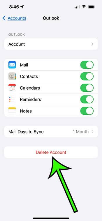how to delete data from outlook app on iphone