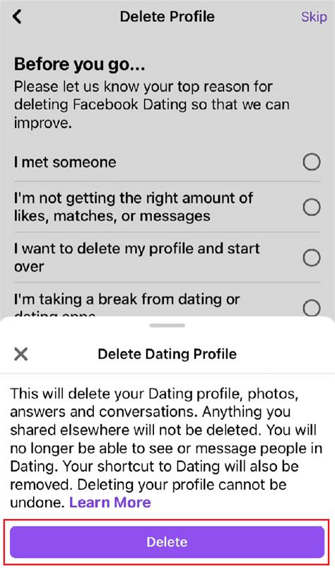 how to delete dating profile on facebook on iphone