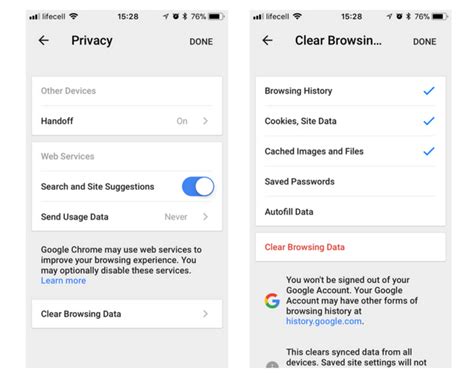 how to delete documents and data on google chrome.on iphone