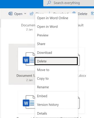 how to delete documents in word online