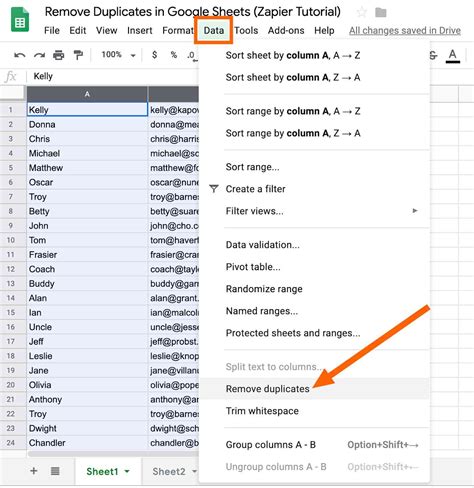 how to delete duplicate data in google sheets