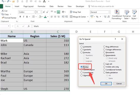how to delete empty rows in excel data