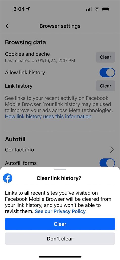 how to delete facebook browser history