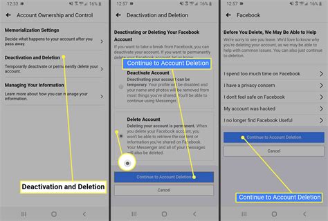 how to delete fb account on android app