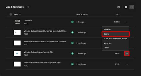 how to delete file from photoshop cloud