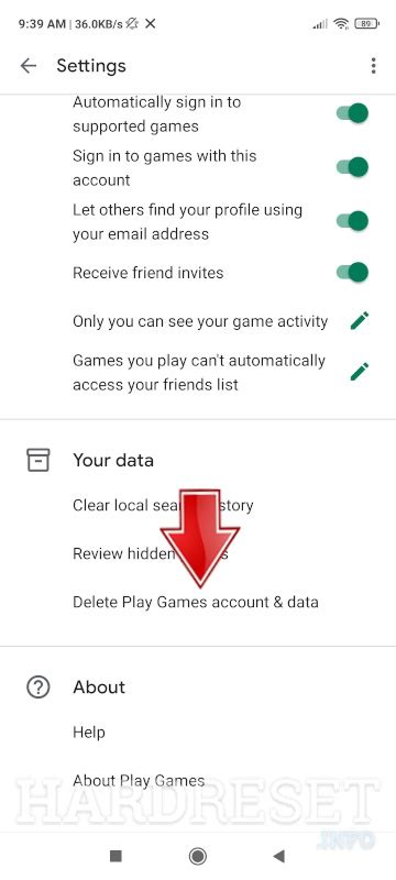 how to delete game data from google play account