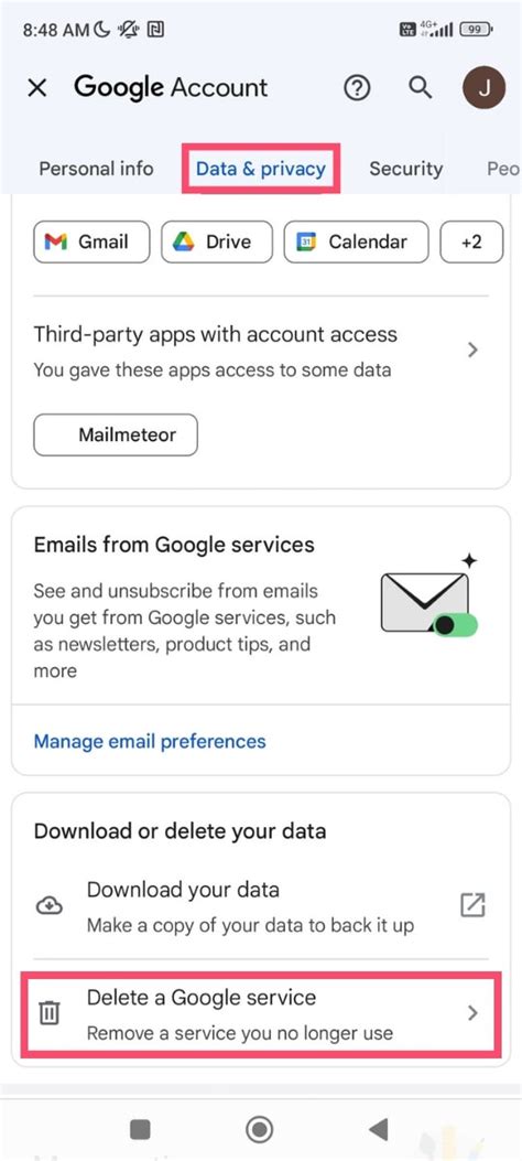 how to delete gmail data android