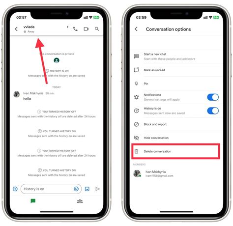 how to delete google chat messages on iphone