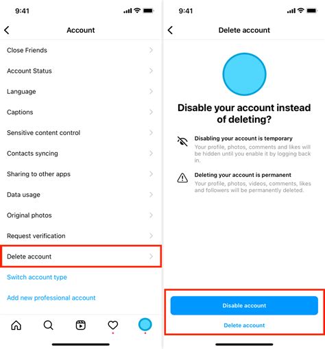 how to delete ig profile from app