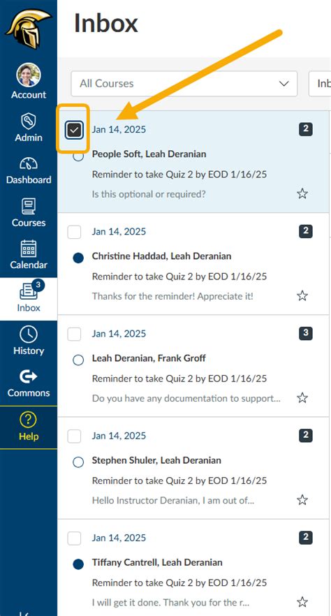 how to delete inbox messages on canvas