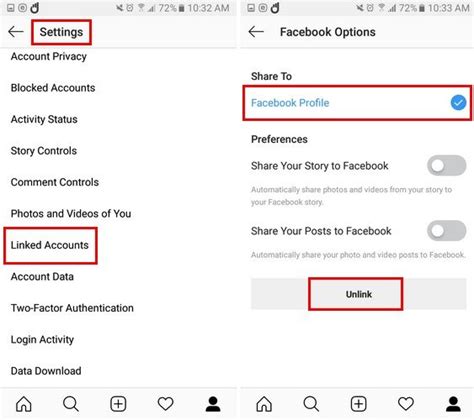 how to delete instagram connected facebook account
