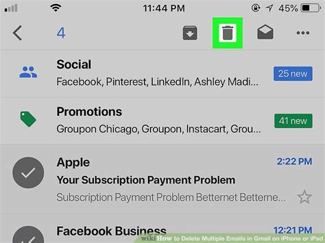 how to delete multiple emails in gmail on ipad