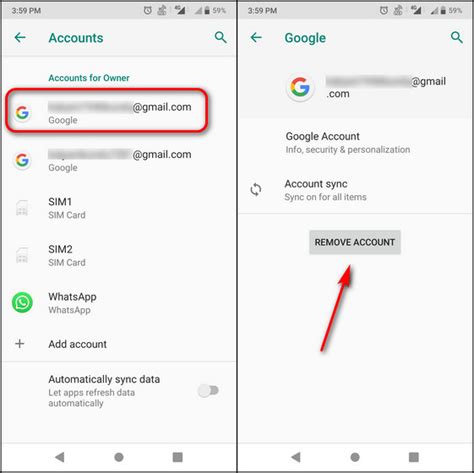 how to delete multiple gmail accounts on android