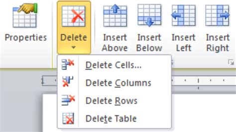 how to delete one box in word table