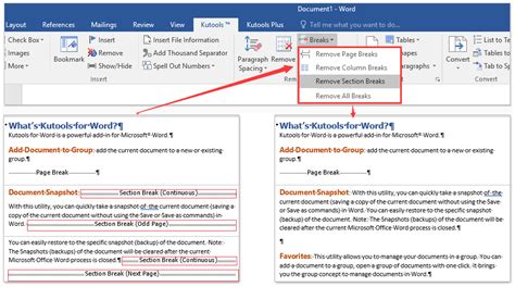 how to delete page and section breaks in word