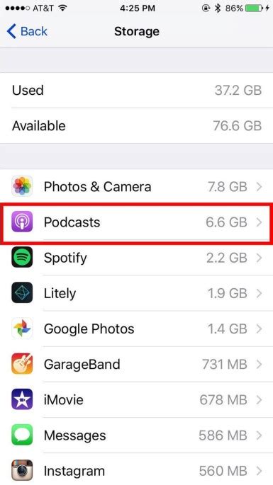 how to delete podcast data from iphone storage