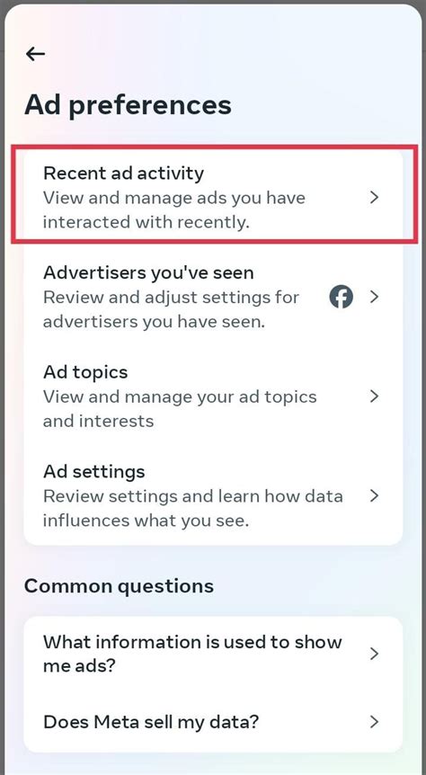 how to delete recent ad activity on facebook android