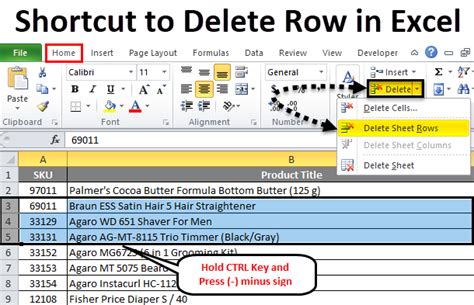 how to delete rows in excel shortcut