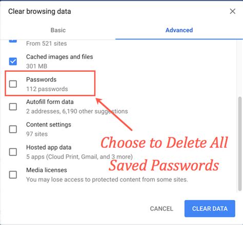 how to delete saved passwords on chrome