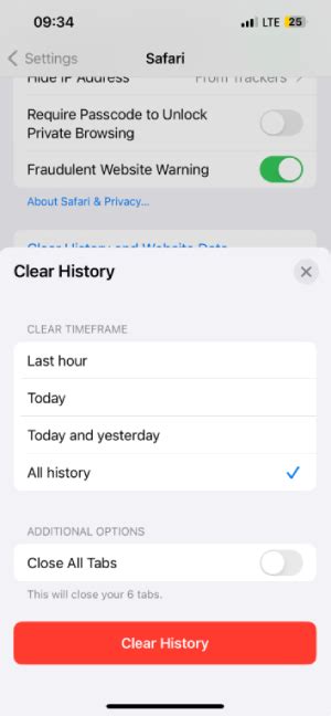 how to delete search history on settings app iphone