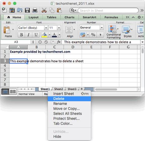 how to delete sheets in excel on macbook